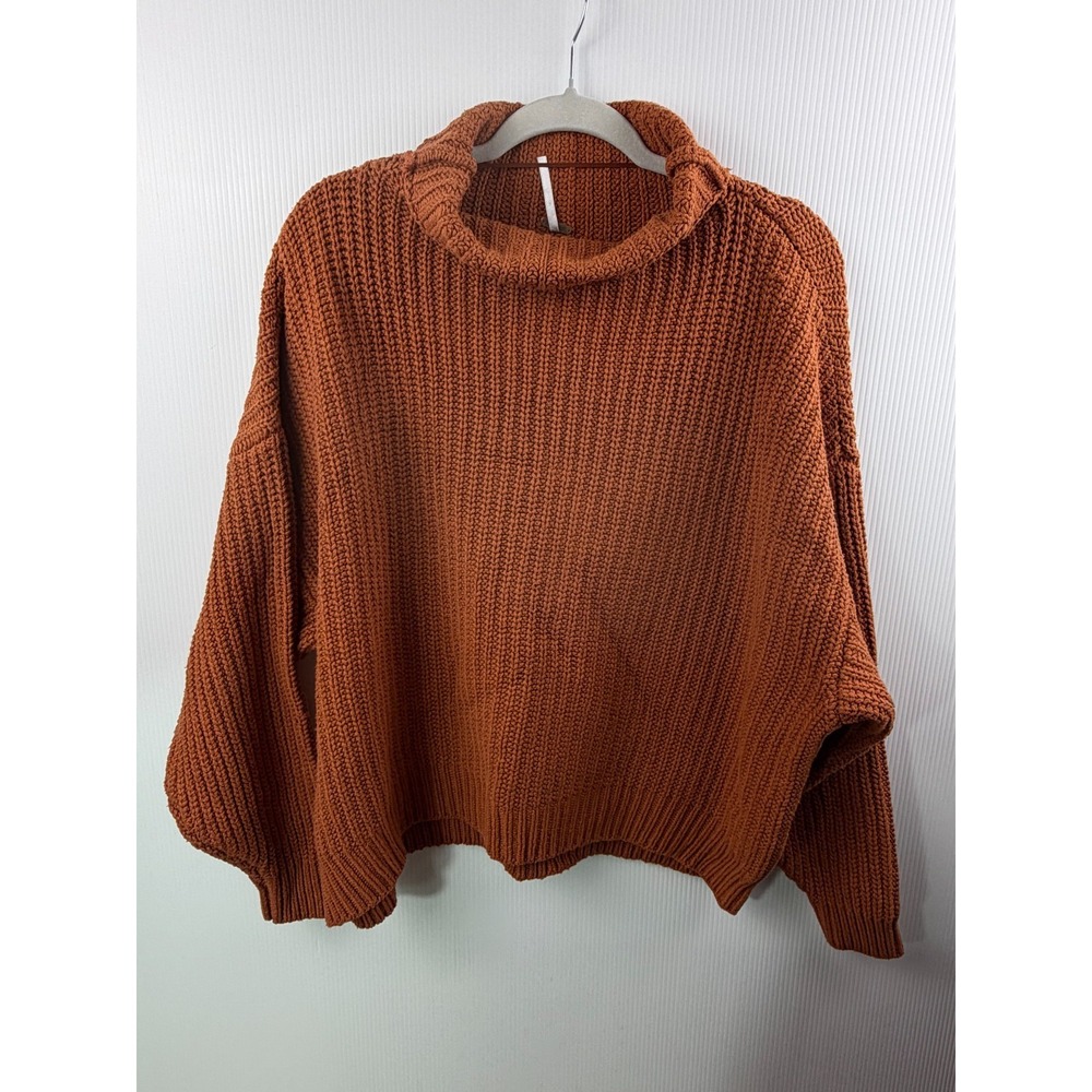 Free People Sweetheart Chunky Rib Mock Neck Sweater Rust Oversized Womens Small